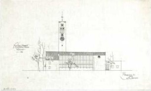 Gsaenger, Gustav; Augsburg - Pfersee (Bayern); Ev. St. Pauls Kirche - Vorprojekt, Westseite (Ansicht)