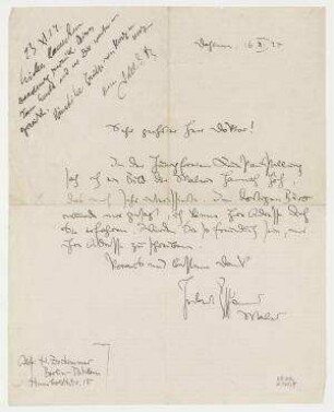 Brief von H. Zschimmer an A. Behne. Berlin