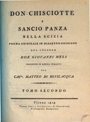 Don Chisciotte e Sanzio Panza nella Sicilia : Poema originale in Dialetto Siciliano. 2