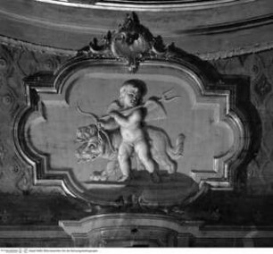 Caritas und Prudentia, sowie Allegorien der Erde, der Luft, des Wassers und der Unterwelt, Allegorie der Unterwelt