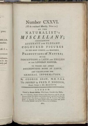 Number CXXVI. of the Naturalist's Miscellany.