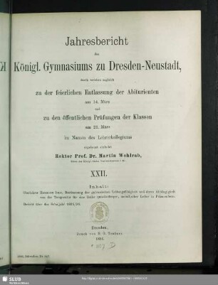 22.1895/96: Jahresbericht des Königl. Gymnasiums zu Dresden-Neustadt : Schuljahr Ostern ... bis Ostern ...