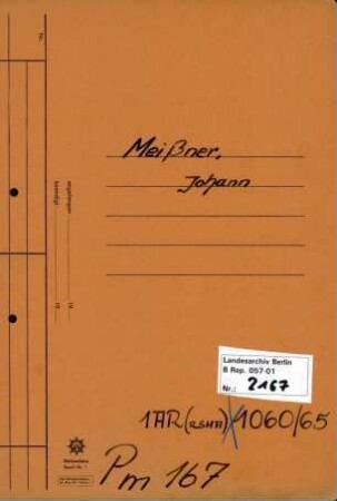Personenheft Johann Meißner (*14.02.1899)