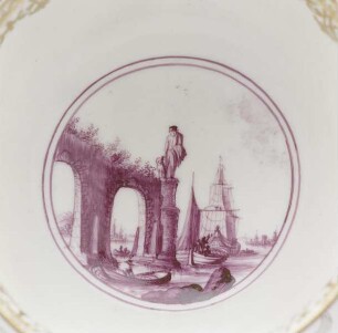 Koppchen und Unterschale mit Wappen Gradenigo und Hafenszenen — Koppchen