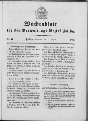 Nr. 33, Ausgabe vom 17. August 1850