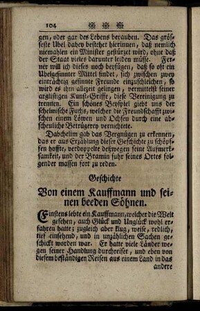 Von einem Kauffmann und seinen beeden Söhnen.