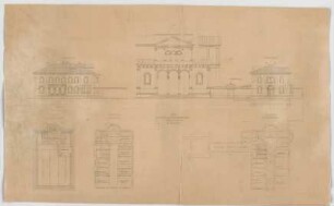 Thiersch, August ; München - Schwabing; Kath. Pfarrkirche St. Ursula - Grundriss EG, Grundriss 1. OG, Grundriss DG Ansichten