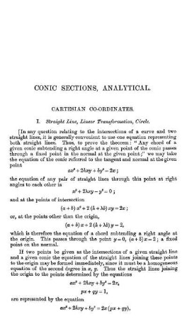 Conic Sections, Analytical.