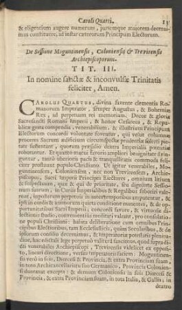 De Sessione Moguntinensis, Coloniensis et Trevirensis Archiepiscoporum. Tit. III