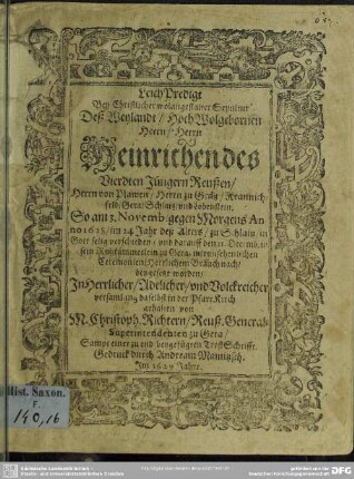 Leichpredigt Herrn Heinrichen des Vierdten