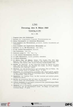 I. Tag: Dienstag, den 8. März 1910, Vormittag 10 Uhr (Nr. 1-379)