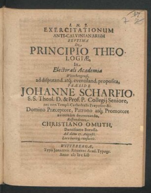 Exercitationum Anti-Calvinianarum Septima De Principio Theologiae