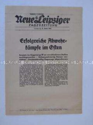 Extrablatt der "Neuen Leipziger Tageszeitung" u.a. über die Verteidigung der Angriffe der sowjetischen Armee
