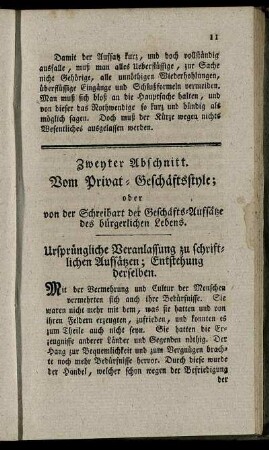 Zweyter Abschnitt. Vom Privat-Geschäftsstyle; oder von der Schreibart der Geschäfts-Aufsätze des bürgerlichen Lebens.