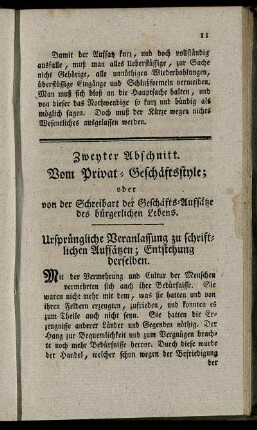 Zweyter Abschnitt. Vom Privat-Geschäftsstyle; oder von der Schreibart der Geschäfts-Aufsätze des bürgerlichen Lebens.