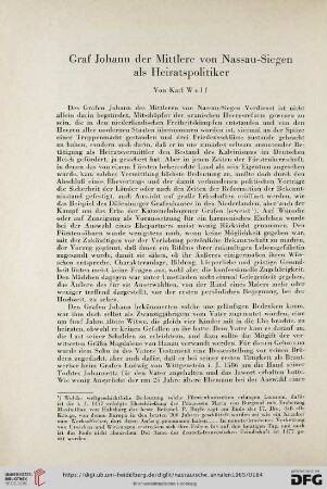 76: Graf Johann der Mittlere von Nassau-Siegen als Heiratspolitiker