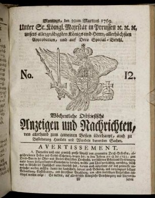 No. 12. Montags, den 20ten Martius 1769.
