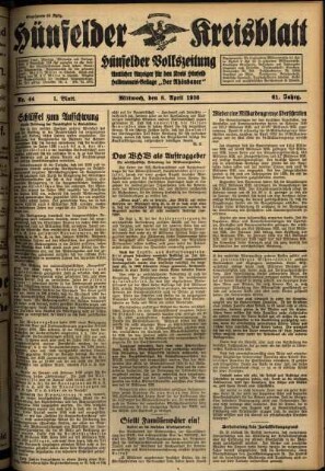 Erste Ausgabe vom Mittwoch, den 08. April 1936.