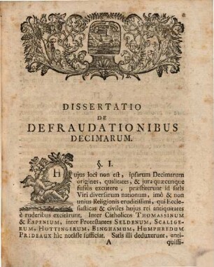 Dissertatio Inauguralis Canonico-Juridica De Defraudationibus Decimarum