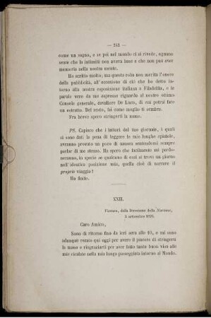 XXII. Firenze, dalla Direzione della Nazione, 3 settembre 1876.