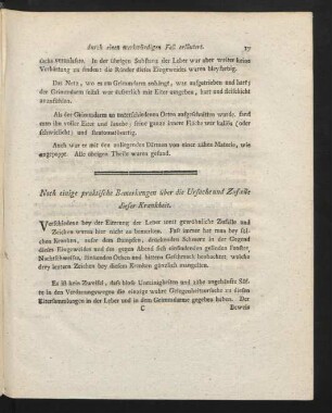 Noch einige praktische Bemerkungen über die Ursache und Zufälle dieser Krankheit