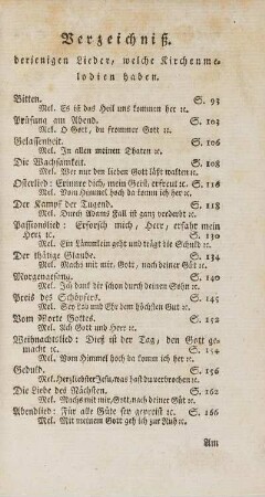 Verzeichniß derjenigen Lieder, welche Kirchenmelodien haben