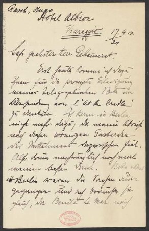 Brief an Ludwig Strecker (senior) und B. Schott's Söhne : 17.04.1910