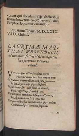 Lacrymae Matthaei Wesenbecii ...