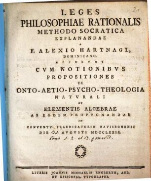 Leges Philosophiae Rationalis : Methodo Socratica Explanadae