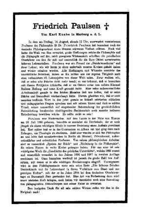 Friedrich Paulsen : [Nachruf]