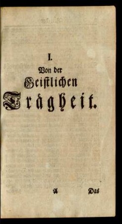 I. Von der Geistlichen Trägheit