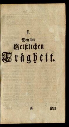 I. Von der Geistlichen Trägheit