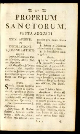 Proprium Sanctorum. Festa Augusti