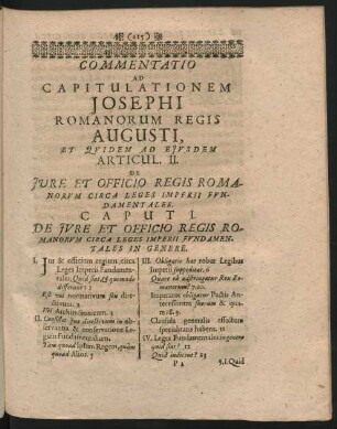 Commentatio Ad Capitulationem Josephi Romanorum Regis Augusti Et Quidem Ad Ejusdem Articul. II. De Jure Et Officio Regis Romanorum Circa Leges Imperii Fundamentales