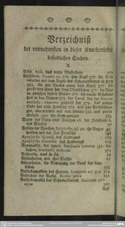 Verzeichniß der vornehmsten in dieser Knochenlehre befindlichen Sachen
