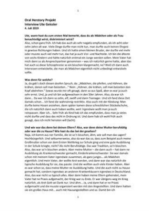 Transkript zum Video-Interview mit Ute Geissler (Oral Herstory-Projekt)