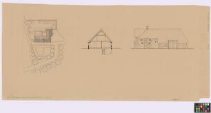 Keitum, Sylt ([Landkreis Süd-Tondern]): Museumshaus. Haupthaus (Ansicht, Querschnitt). Lageplan