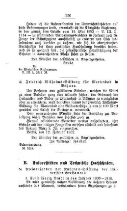 Peisaufgaben der Rubenow-Stiftung der Universität Greifswald : [B. Universitäten und Technische Hochschulen]