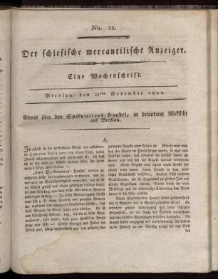 No. 22. Breslau, den 29. November 1800.