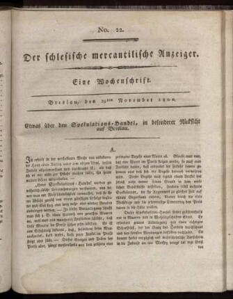 No. 22. Breslau, den 29. November 1800.