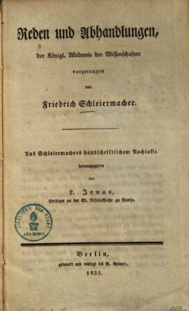 Reden und Abhandlungen der Königl. Akademie der Wissenschaften