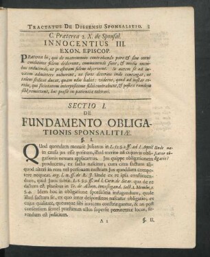 Sectio I. De Fundamento Obligationis Sponsalitiae.