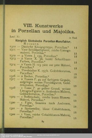VIII. Kunstwerke in Porzellan und Majolika