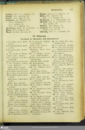 III. Abtheilung. Häuserbuch : III. Abtheilung. Verzeichniß der Einwohner nach Hausnummern