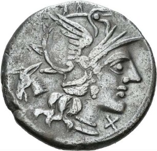 Denar des M. Iunius Silanus mit Darstellung der Dioskuren