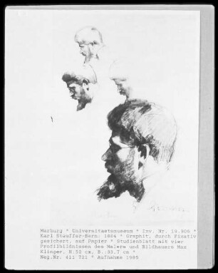 Studienblatt mit vier Profilbildnissen des Malers und Bildhauers Max Klinger