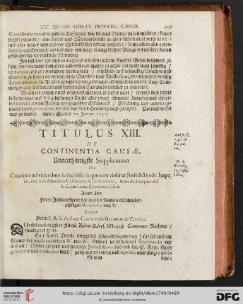 Titulus XIII. De Continentia causae