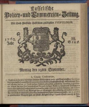 38. Stueck, Montag den 19ten September 1763