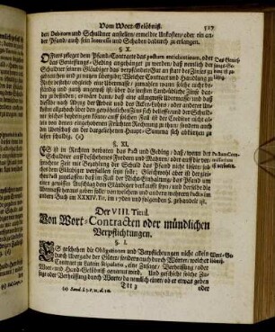 Der VIII. Titul. Von Wort-Contracten oder mündlichen Verpflichtungen.