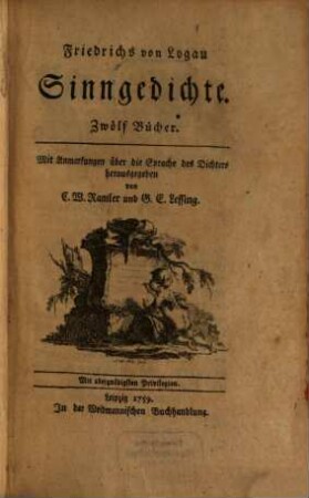 Friedrichs von Logau Sinngedichte : Zwölf Bücher